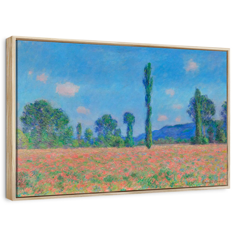 Champ de coquelicots, Giverny, 1891, 25 po x 17 po, Cadre flottant en bois naturel