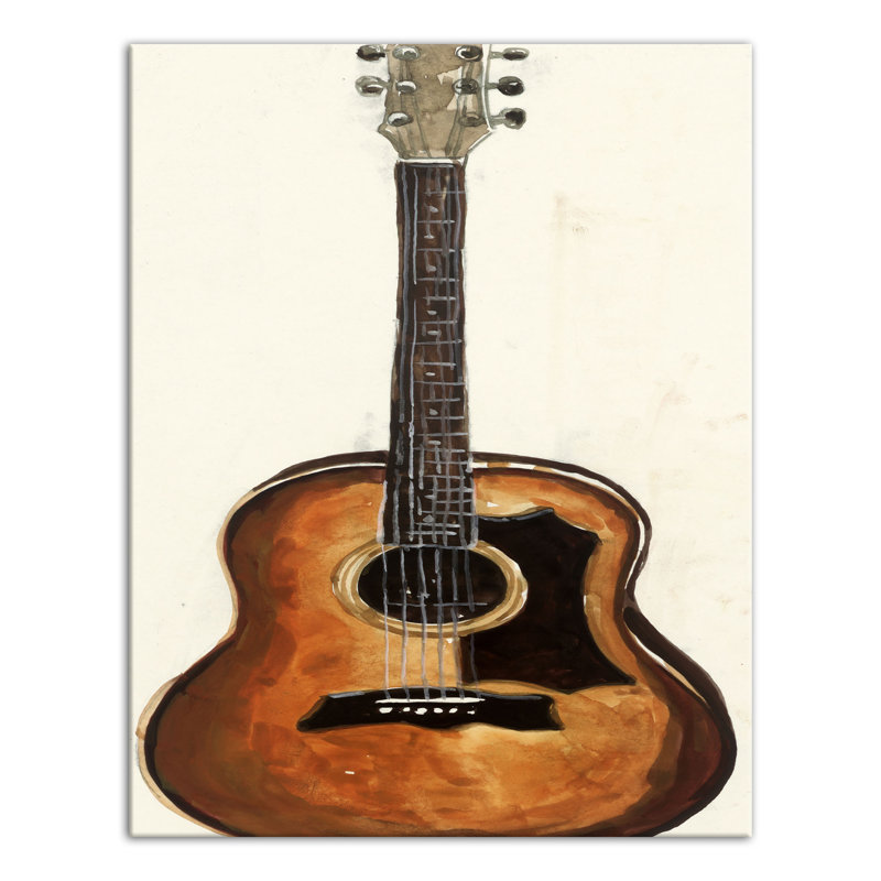 Guitare traditionnelle sur toile, H 14 po x l 11 po x P 1,25 po