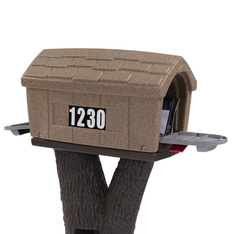 Plastic Post Mounted Mailbox with Magnetic Closure, Sandstone 