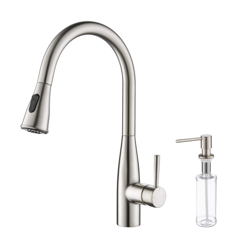 Bari-T Pull Down Single Handle Kitchen Faucet with Accessories, Brushed Nickel