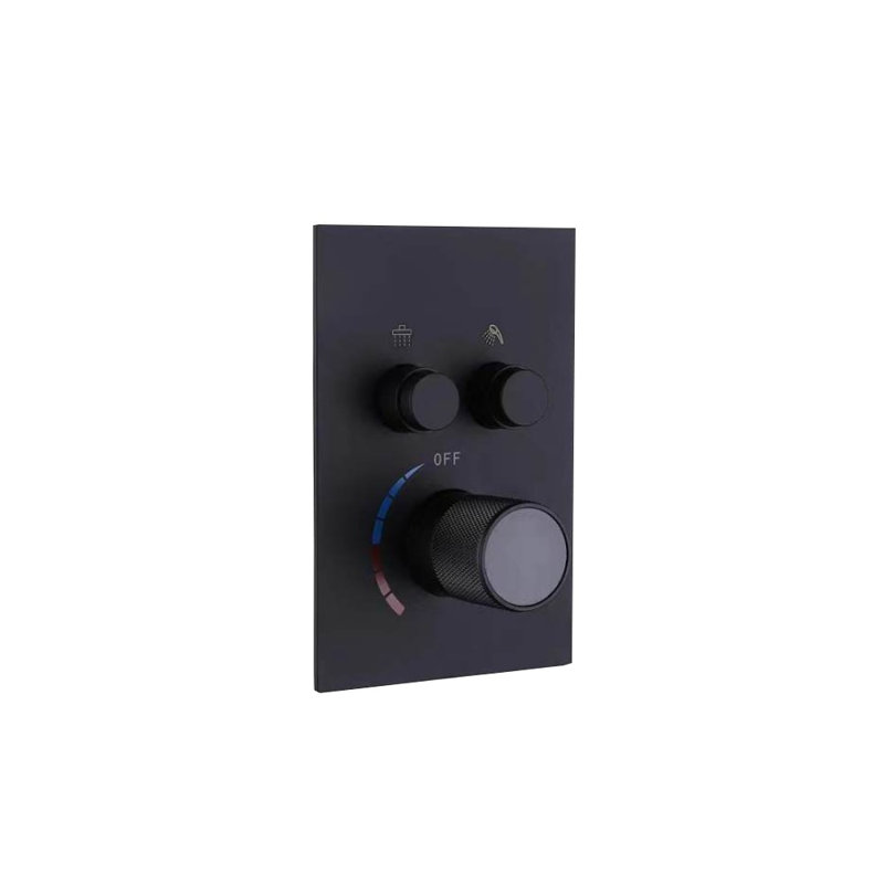 Ancona BathSelect Wall Mount Matte Black Square Shower Head With 2 Way Concealed Thermostatic Mixer Shower Set With Handheld Shower
