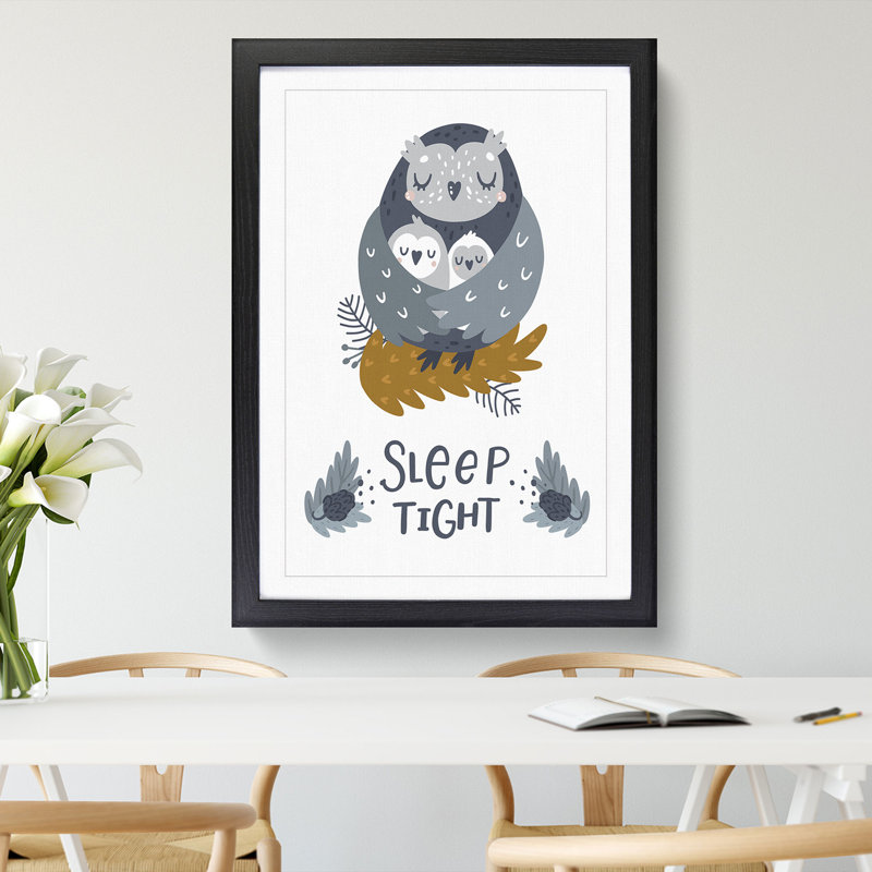 Sleep Tight Owl - Framed Print, 65cm H x 48cm W x 2cm D, Black Framed