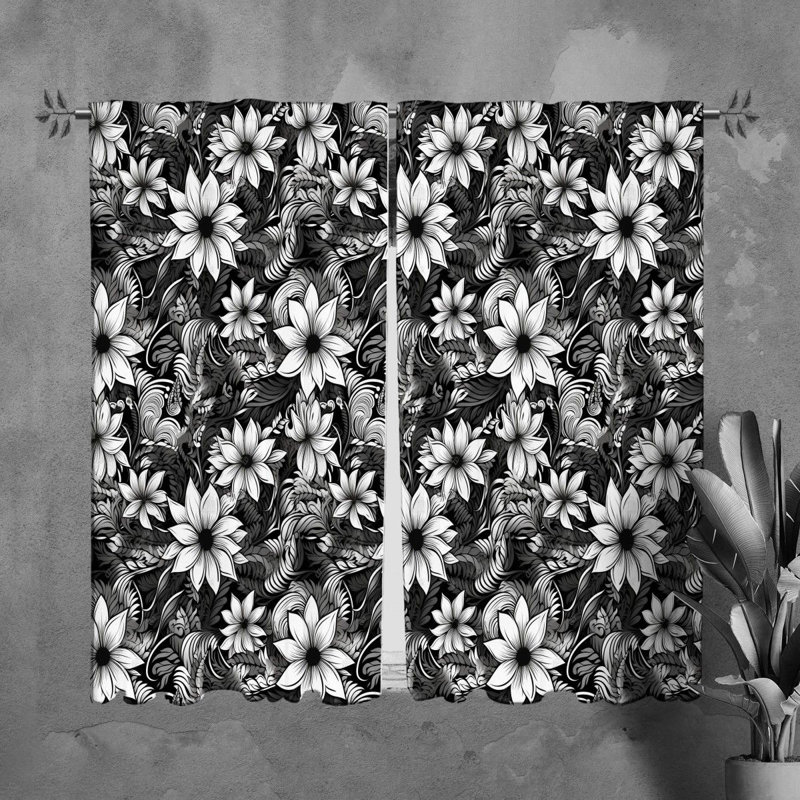 Rideaux à motif floral et rideaux noirs botaniques, L 20 po x L 61 po