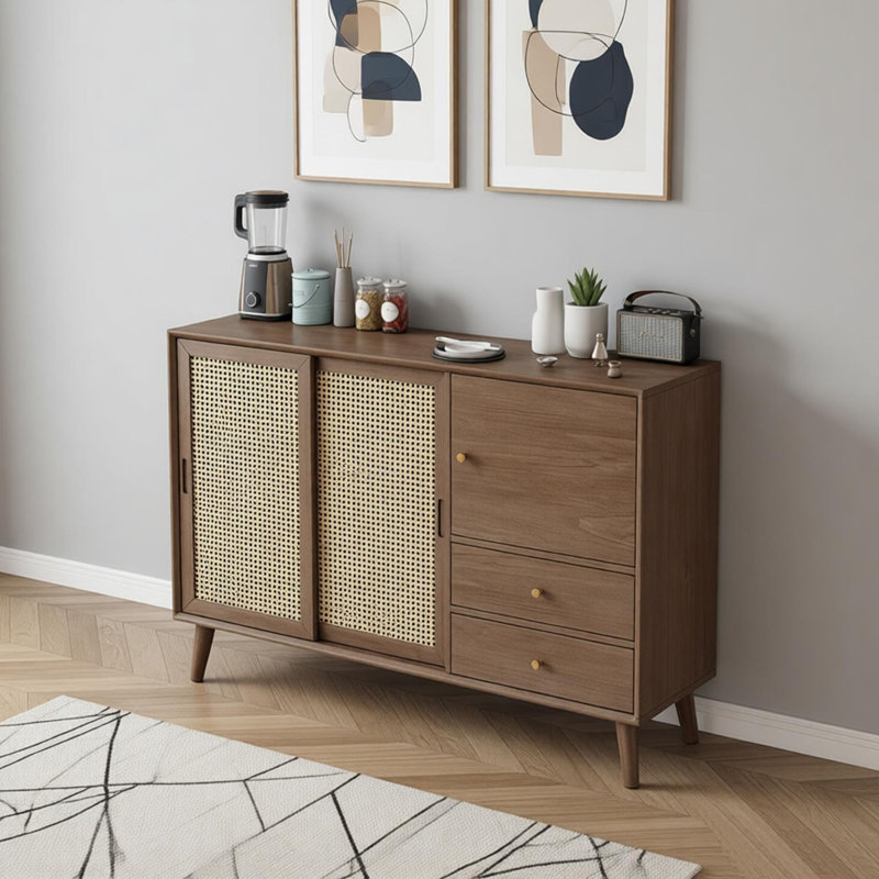 Armoire d'appoint en bois massif, 35.43" H x 47.24" W x 13.77" D, Dark Brown