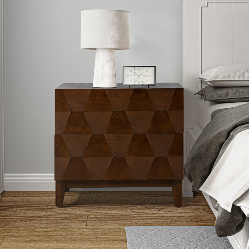 Whisnant Modern 66cm W 2-Drawer Bedside Table with Charging Station, Walnut