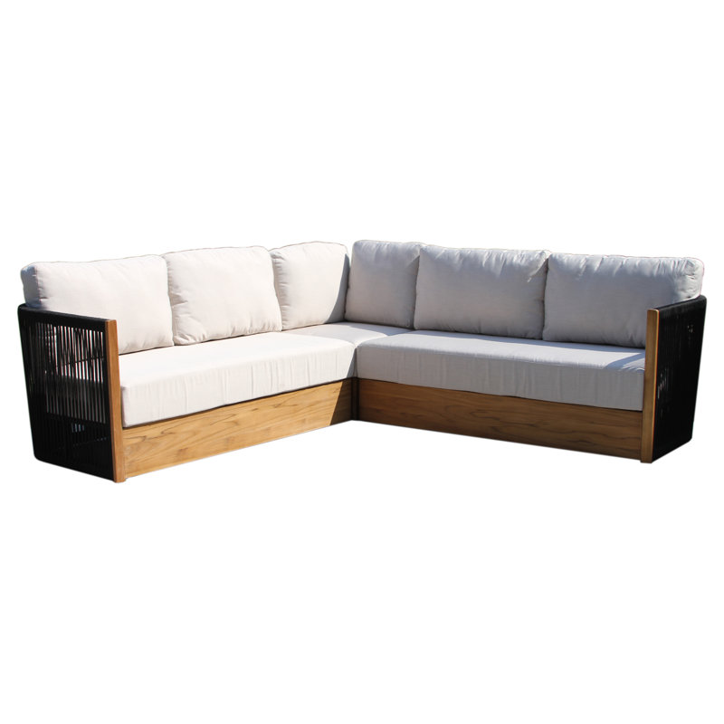 Canapé modulaire en teck et corde noire avec Sunbrella