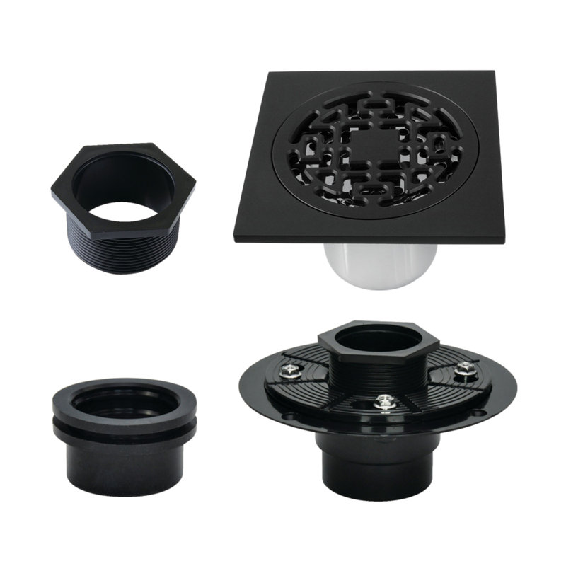 Kingston Brass Watercourse 4-Inch Square Brass Shower Drain, Matte Black