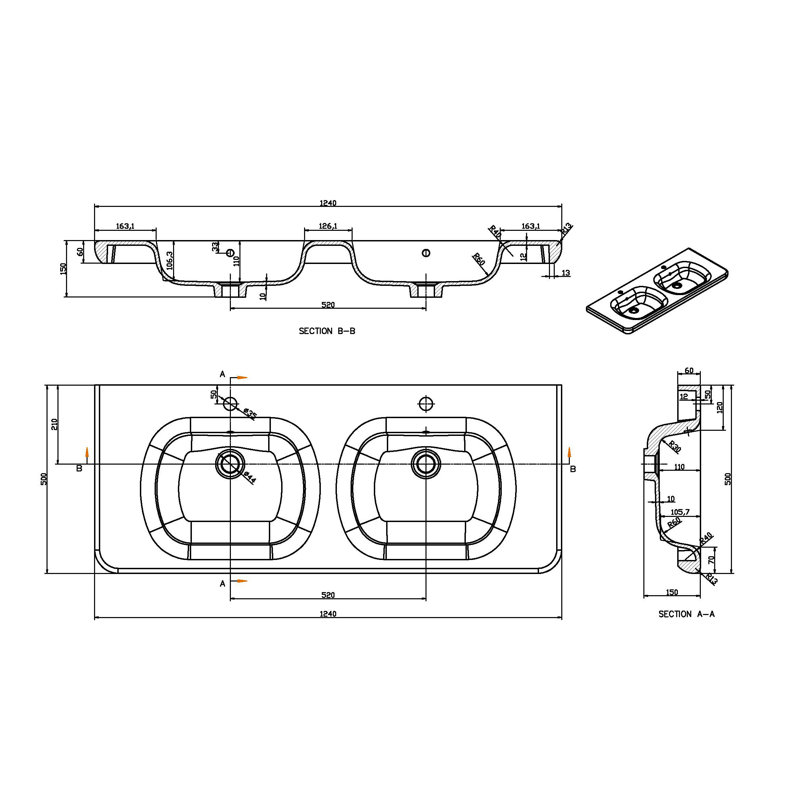 Stanhope 1200mm Double Bathroom Vanity with Integrated Polyglomerate Basin, White