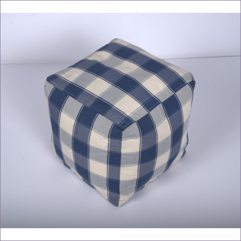 Coussin de sol avec repose-pieds 16 x 16 x 16 | Ivoire + bleu marine | Tissu