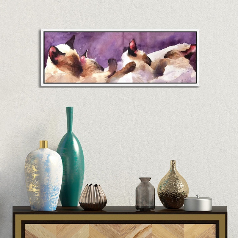 Siamese Strip by Rachel Parker - Panoramic Painting on Canvas, 30.48cm H x 91.44cm W x 3.81cm D, White Framed