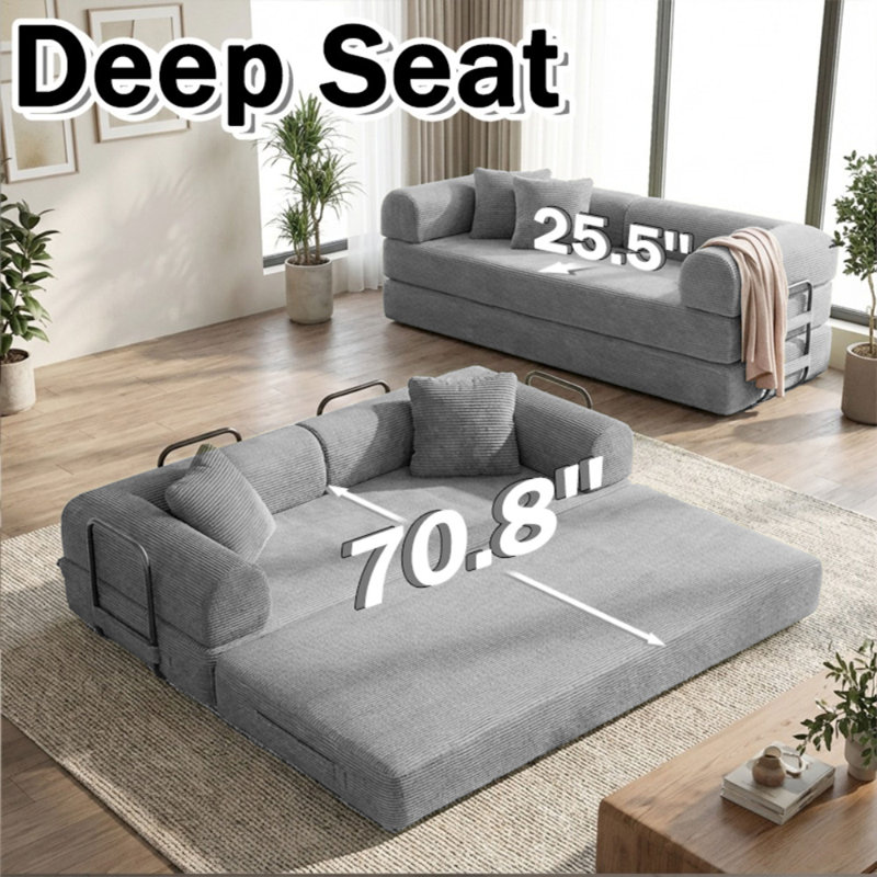 Canapé-lit convertible, canapé-lit pliable 2-en-1 avec coussins amovibles, Gris