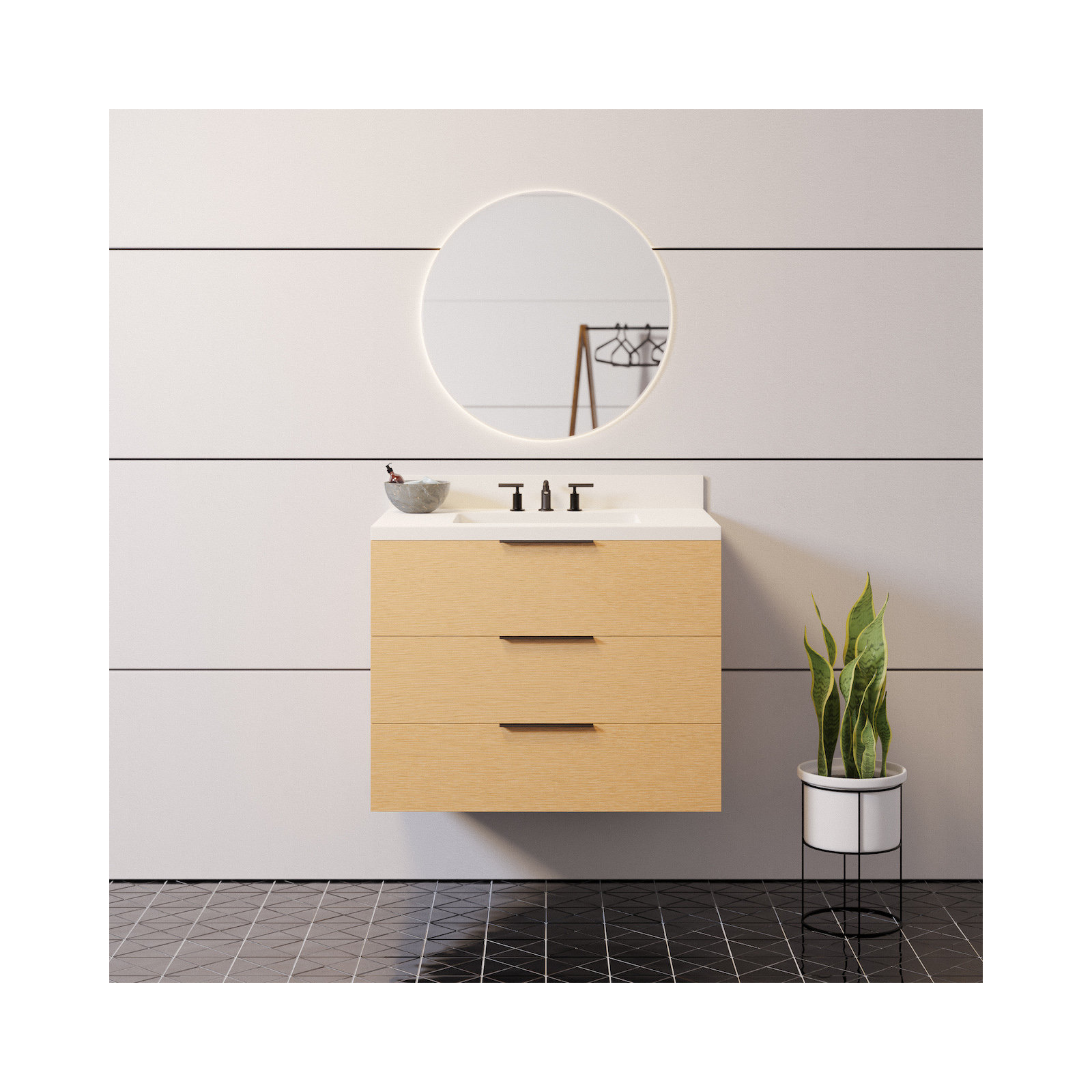 Mitchell 30'' Single Bathroom Vanity, Blonde Wood, Matte White Quartz