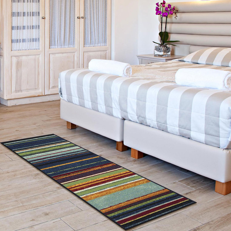 Multicolor Striped Non-Slip Synthetic Runner Rug, 2'7" x 9'10"