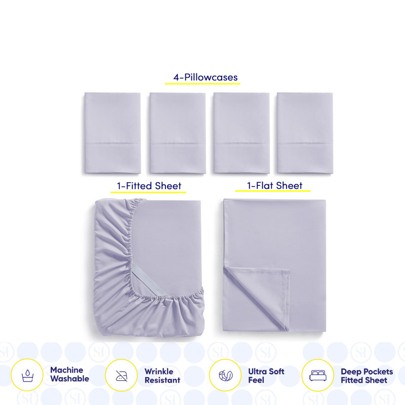 Ensemble de draps luxueux en microfibre douce avec taies d'oreiller en prime, Lilas