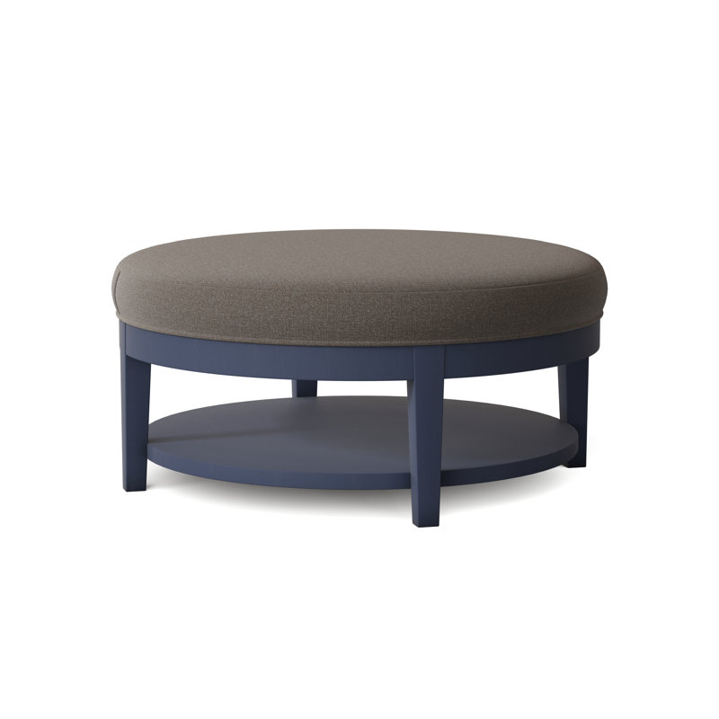 Midtown Upholstered Ottoman, Gray Sugar Performance; 0863-84, Brass Finish