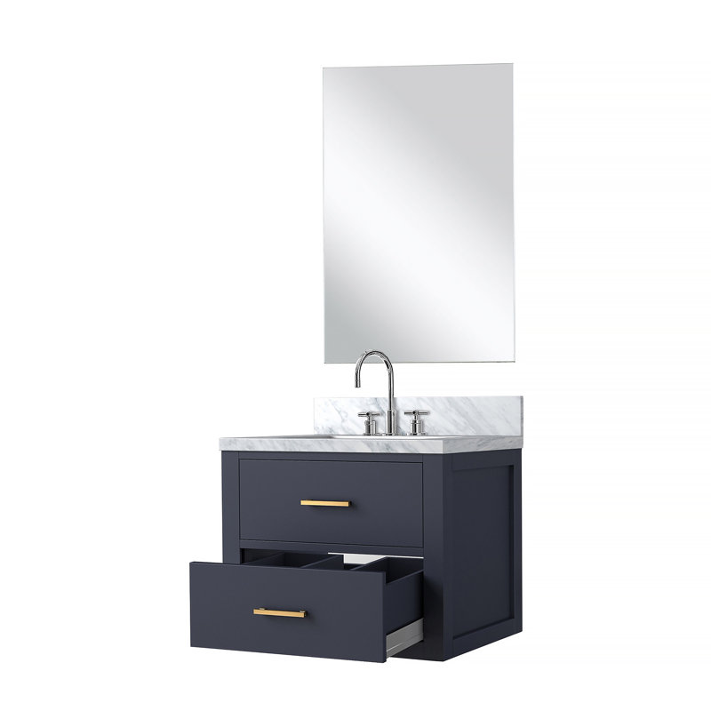 Meuble-lavabo simple 24 po X P 18 po D, comptoir en acrylique, 18 po Ensemble miroir et robinet, Blue
