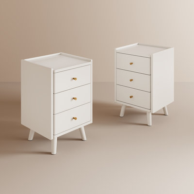 Set Of 2 Solid Wood 3-Drawer Nightstands