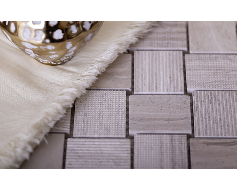 1.6 x 1.9 Marble Basketweave Mosaic Tile, Wooden Beige