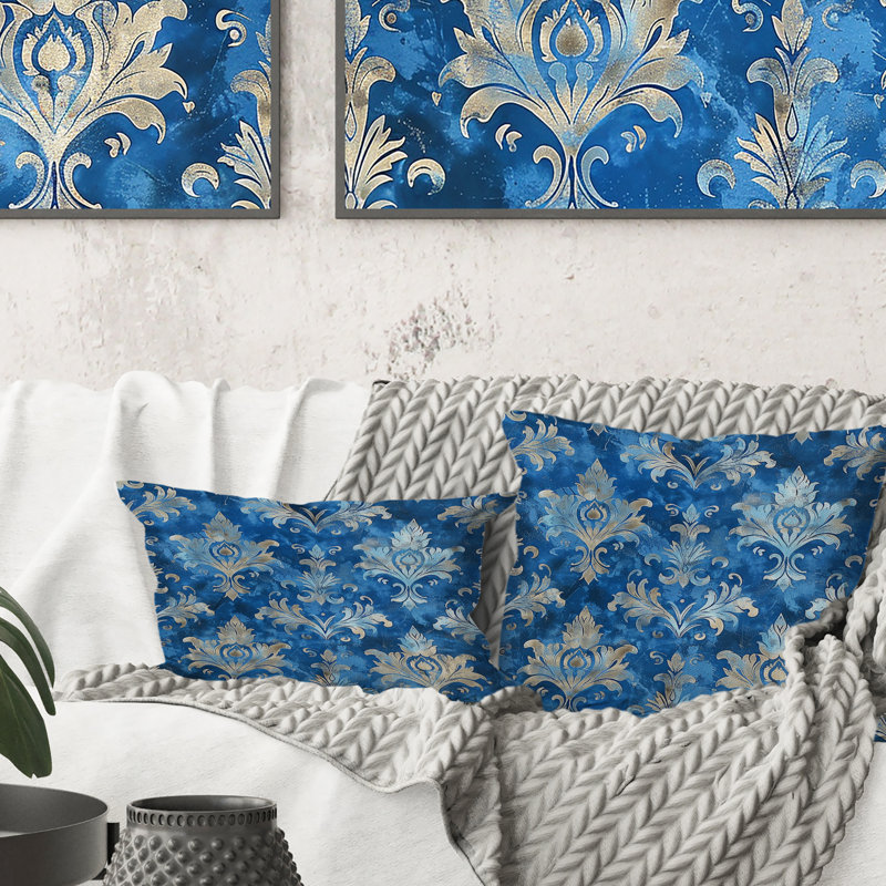 Coussin lombaire Glamour Damask - Glam, Bleu / doré
