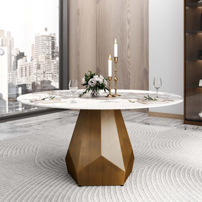 Table de salle à manger ronde en pierre frittée avec base en métal