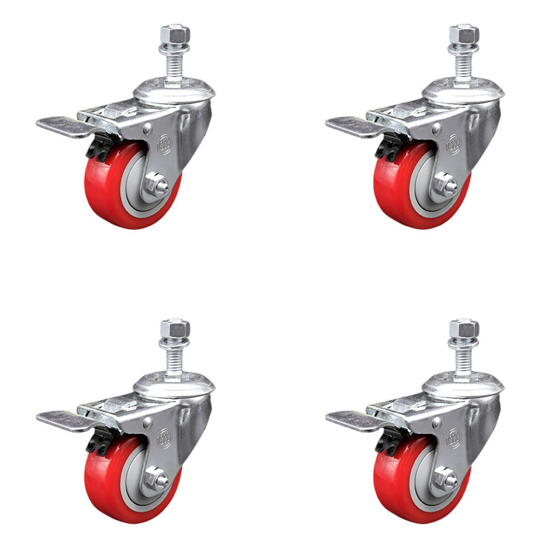 Ensemble de roulettes à tige pivotante en polyuréthane de 12 mm avec frein à verrouillage total