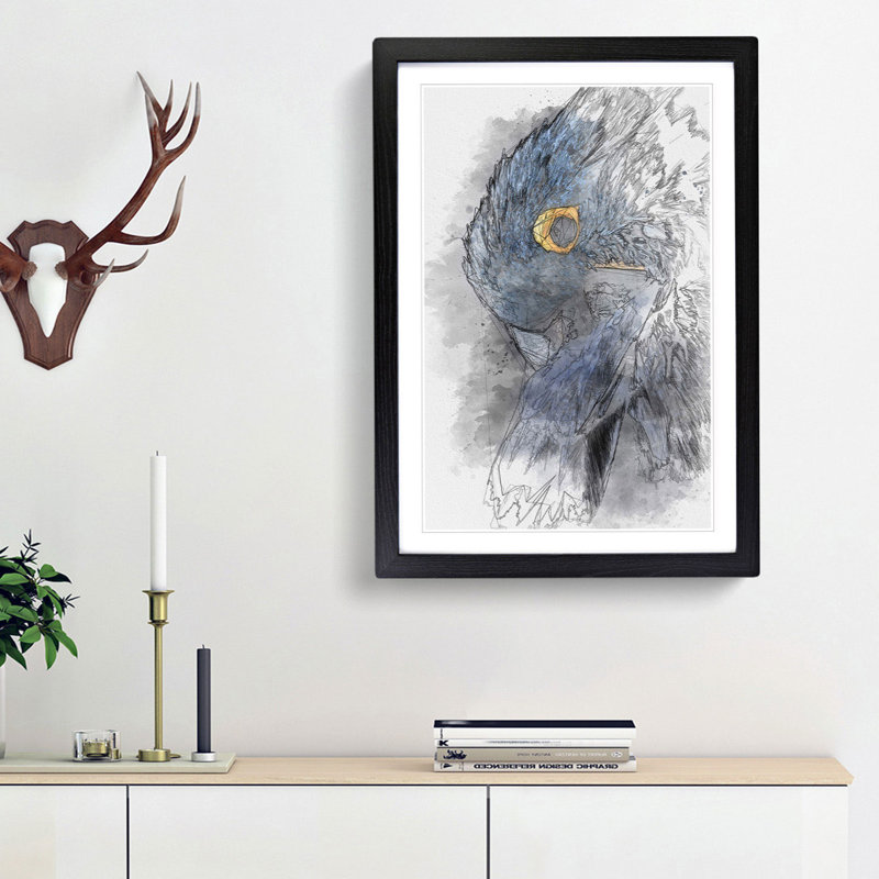 A Blue Parrot in Abstract - Picture Frame Graphic Art Print, 87cm H x 62cm W x 2cm D, Black Framed