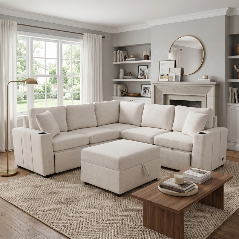 Canapé-lit modulaire en L 84,7 po Chenille, Beige