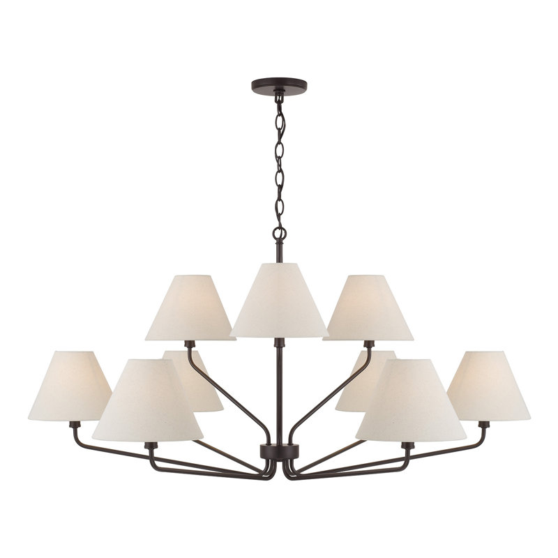 Lustre angulaire 9 lumières à deux niveaux avec abat-jour fuselés l 46 po x H 22,5 po, Noir, noir, noir, noir