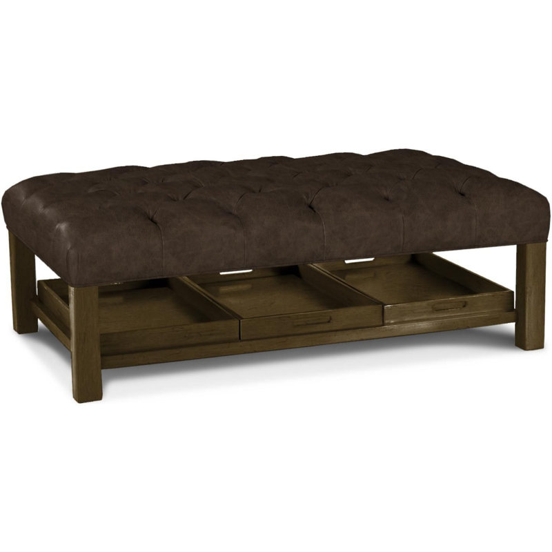 Niyat Upholstered Ottoman, Brown Genuine Leather