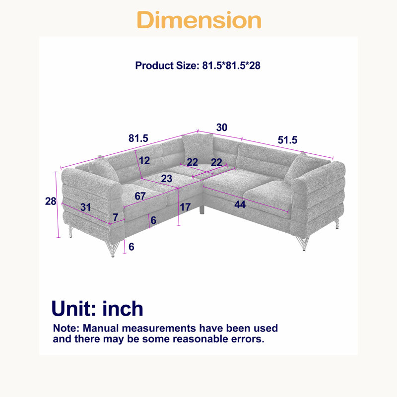 Canapé d'angle surdimensionné de 81,5 pouces, canapé modulaire en forme de L, canapés d'angle 5 places avec 3 coussins de salon