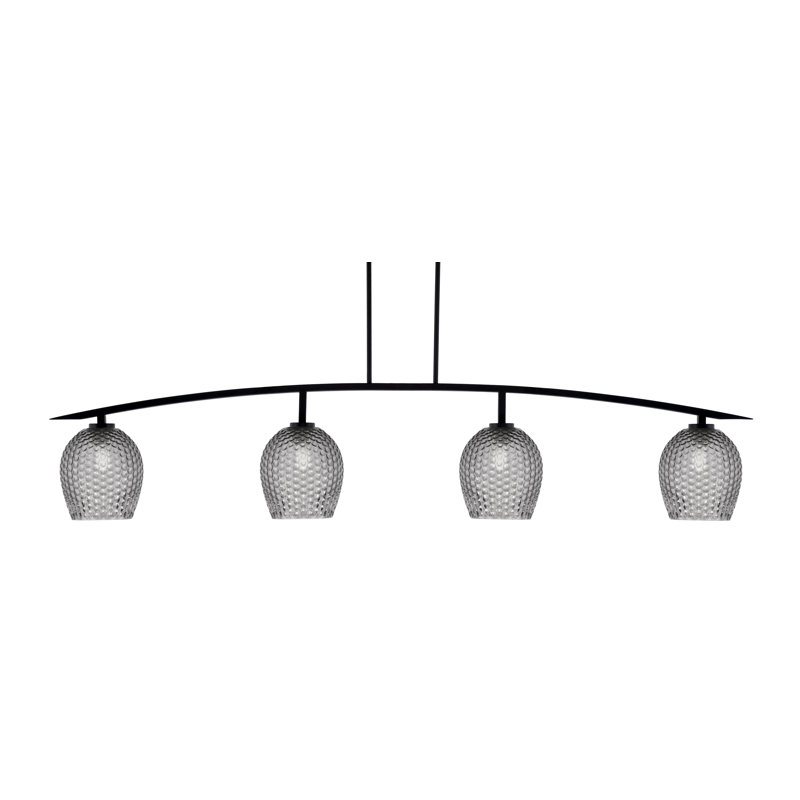 Barre d'éclairage 4 lumières kurve au fini noir mat avec verre texturé de 7,5 po, Noir / transparent