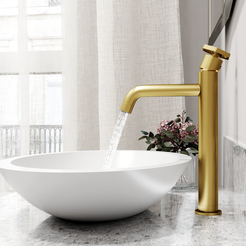 Ruxton 12" H Single Handle Vessel Sink Bathroom Faucet, Brushed Gold