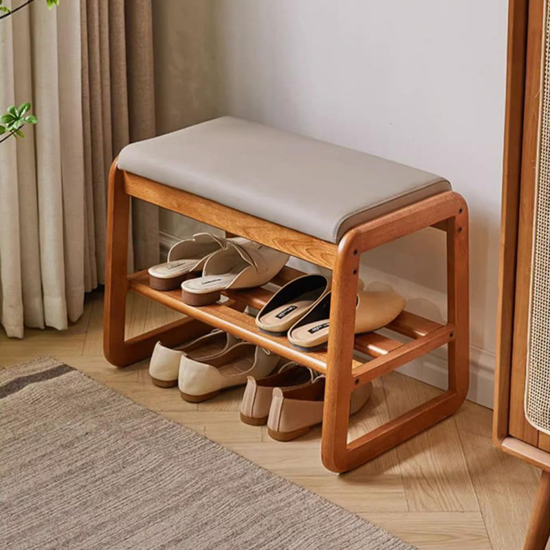 21.7in Shoe Storage Bench, Beige/Natural Wood