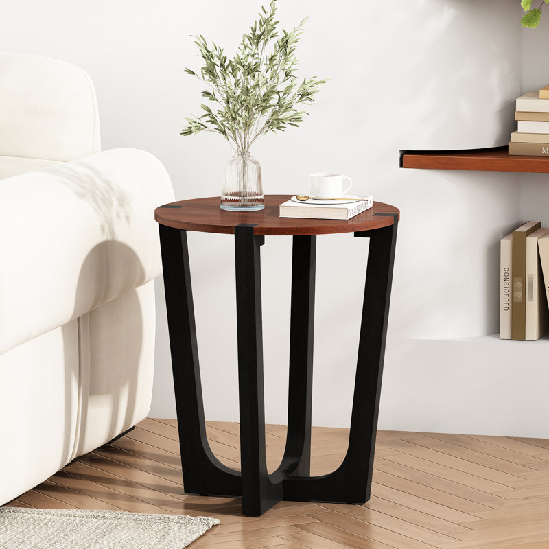 Table d'appoint en brun et noir, surface ronde de 22,20 po, hauteur de 26,2 po, pour les livres et les décorations, pour une utilisation intérieure et extérieure, travail d'assemblage sans effort, table en bois noir, partie de table, hauteur, idéal