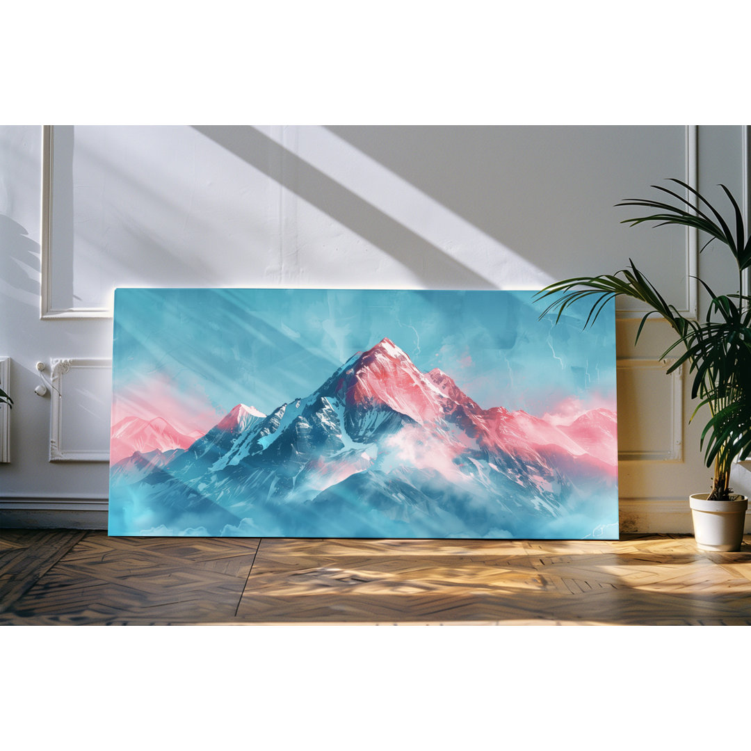 Gerahmtes Bild auf Leinwand 120x60cm Bergspitze Berge blauer Himmel Natur Berggipfel