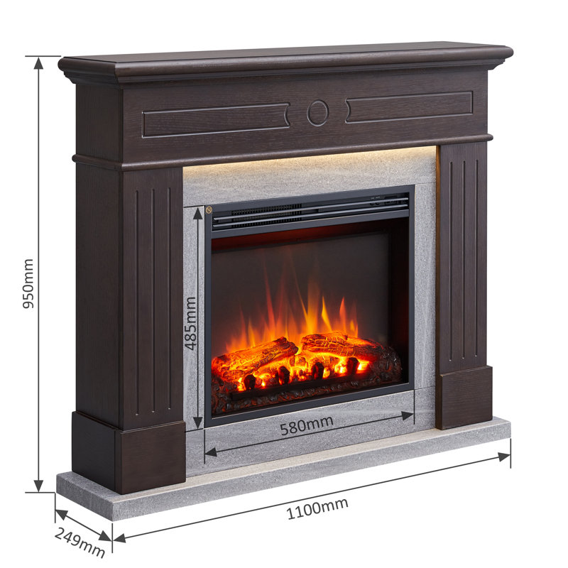 EVERLEIGH FLAMME 110cm W Electric Fireplace, Espresso Oak