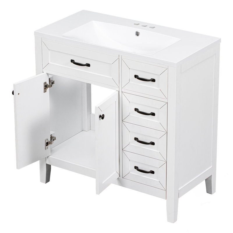 Meuble-lavabo 36 po avec lavabo, Blanc cassé, Noir
