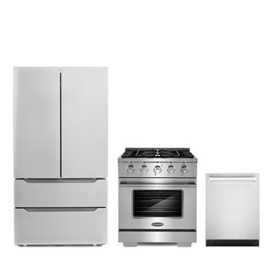 3 Piece Kitchen Package with French Door Refrigerator & 30"" Freestanding Gas Range -  Cosmo, COS-3PKG-004