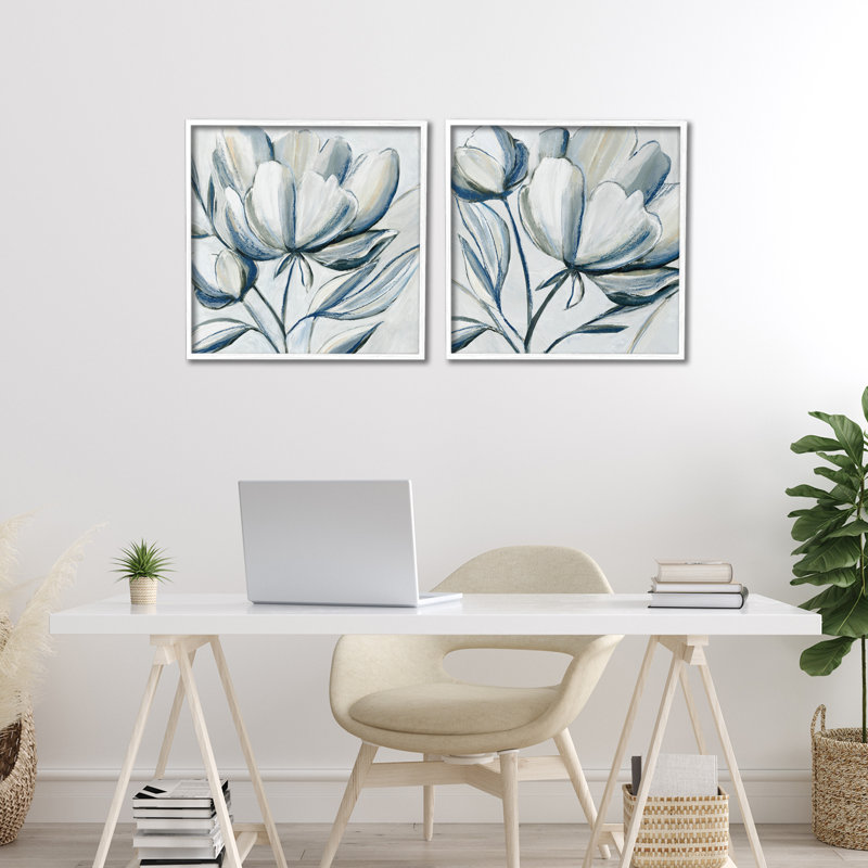 Ensemble de 2 giclées encadrées de tulipes grises brossées, design par Hannah Dawson, H 17 po x l 17 po