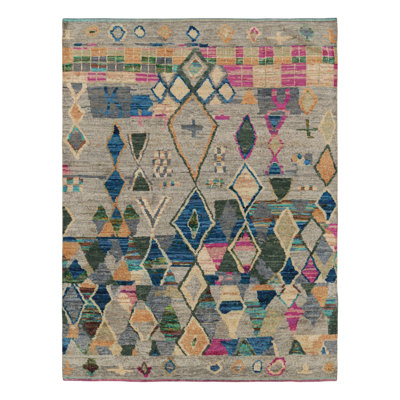 Moroccan Hand Knotted Silk Geometric Area Rug