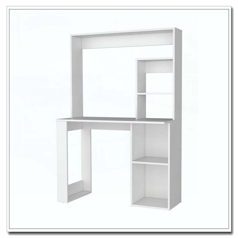 Bureau d'ordinateur avec huche et tablettes de rangement Palisades, Blanc