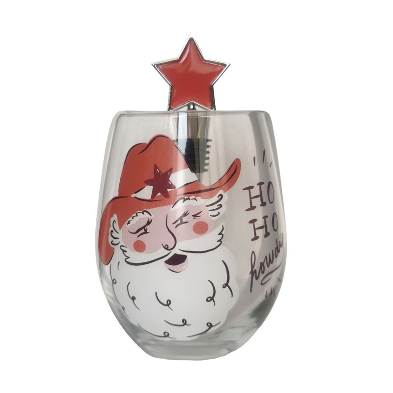 Verre à vin sans pied en verre avec bouchon de père Noël en verre - 20 oz.