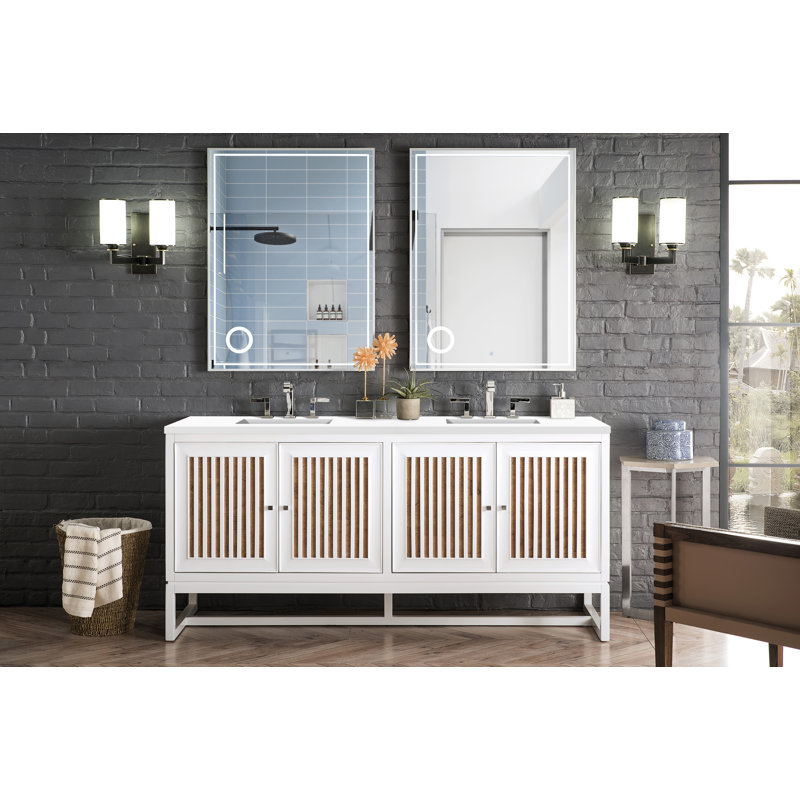 Athens 72'' W Double Vanity, Glossy White, Single-Hole, White Zeus