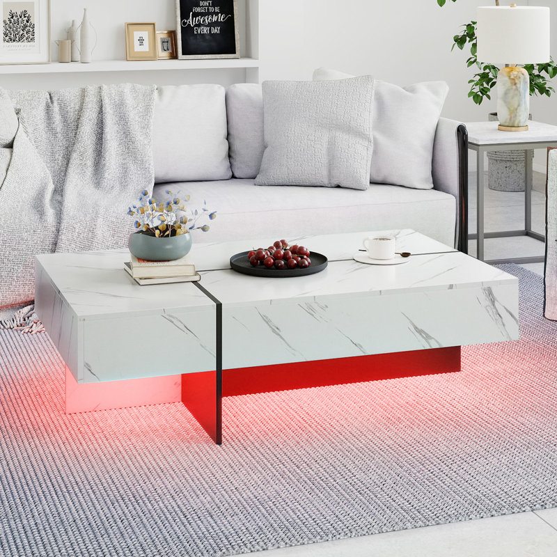 Coffee Table with Storage, White, Marble
