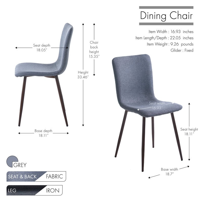 46cm H Fabric Upholstered Side Chair, Grey