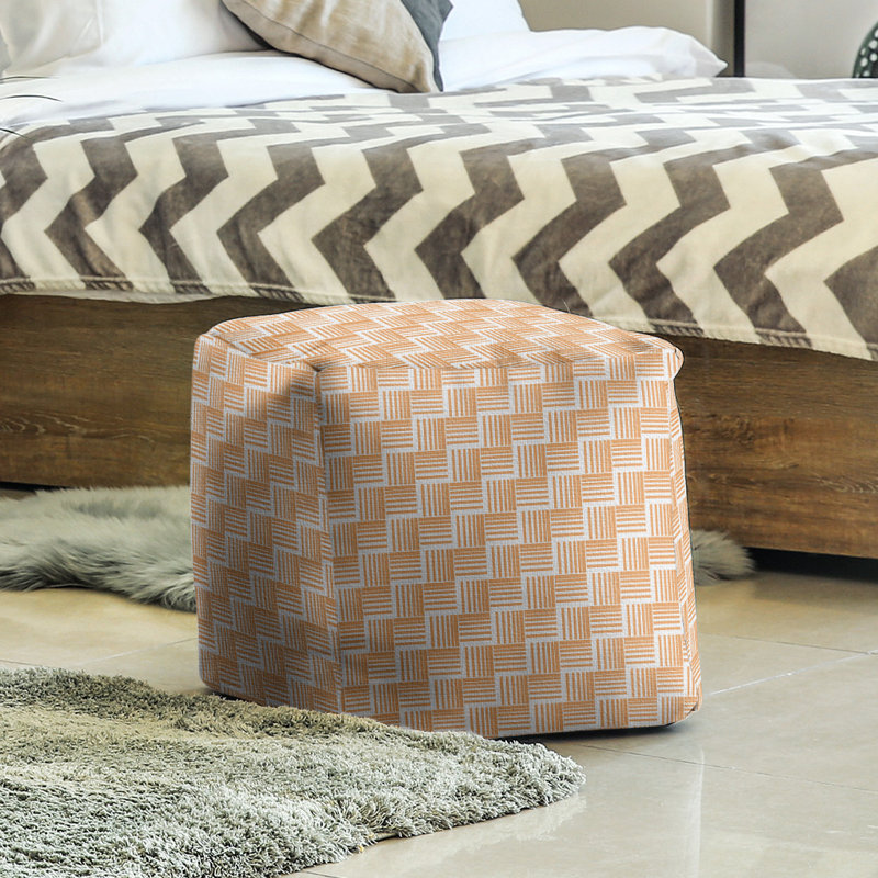 Upholstered Ottoman, Orange/Gray