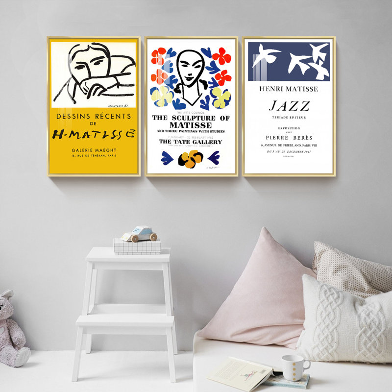 Matisse, œuvre d'art - impression de 3 pièces, H 16,5 po x l 36,5 po x P 1,3 po, Or