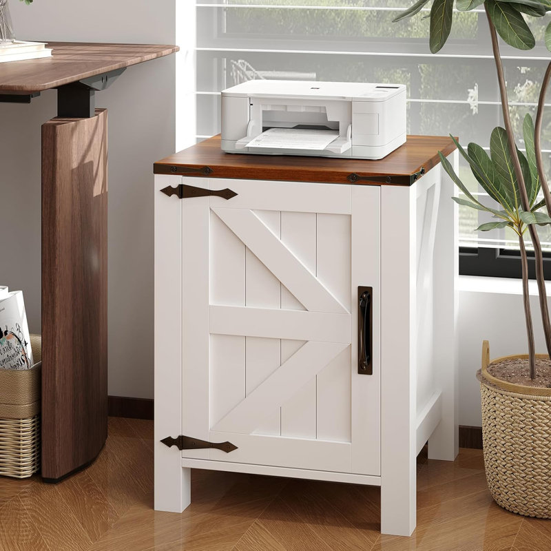 Table de chevet avec station de charge USB - Table de bout rustique 18 po avec porte de grange coulissante, tablette réglable, rangement à deux niveaux - Chambre / salon