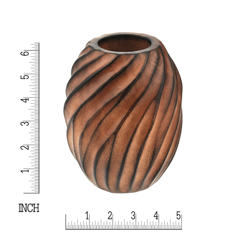 Vase à fleurs en bois de manguier à spirale sculpté à la main