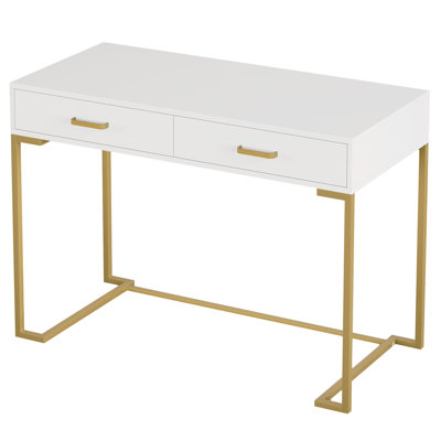 Bureau d'ordinateur 40 po blanc et doré avec 2 tiroirs (sans la chaise)